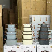 سرویس قابلمه گرانیت ۱۰پارچه دسته چوبی مربع|ظروف پختوپز|بانه, |دیوار