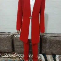 ست کت وشلوار قرمز باکفش وشال