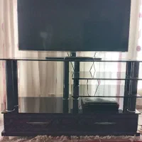 میز تلوزیون شیشه ای مشکی،،همراه دو کشو