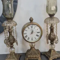 ست ساعت رومیزی و شمعدان کلاسیک سه تیکه