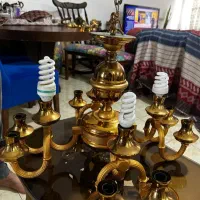 لوستر برنجی ۱۲ شاخه به همراه دو عدد دیوار کوب