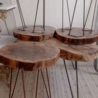 میز به همراه 4عسلی سفارشی ساخته شده چوب تنه درخت