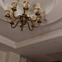 لوستر برنز ۶ شاخه و آباژور  ایستاده برنز پایه سنگ|لوستر و چراغ آویز|تهران, ونک|دیوار