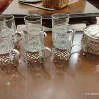 انگاره سیلور چایخوری با استکانهای فرانسه اصل|ظروف سرو و پذیرایی|تهران, هروی|دیوار