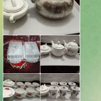 کتری استیل،دوتا قوری چینی،کره وپنیر خوری