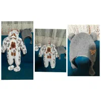 لباس سرهمی نوزادی زمستانی همراه کلاه