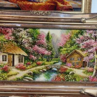 تابلو فرش دستبافت منظره کلبه دار گل ابریشم