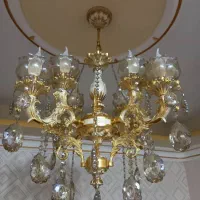 لوستر ۴شاخه کریستالی رنگ طلایی|لوستر و چراغ آویز|رشت, کوی مهر|دیوار