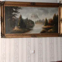 تابلو منظره روی چرم گاو با قاب چوب