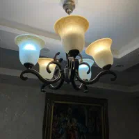 لوستر پنج شاخه برنز و چوبی