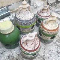 دانخوری فلزی و آبخوری سفالی کبوتر