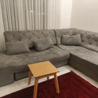 مبل ال تختخوابشو طوسی بزرگ و راحت|مبلمان خانگی و میز عسلی|کیش, |دیوار