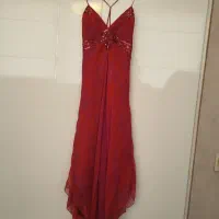 پیراهن مجلسی حریر قرمز بلند اورجینال (نو)