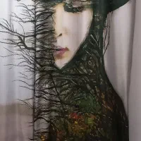 پرده چاپی مخملی طرح دختردرخت