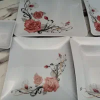 بشقاب ملامین مربعی فله ای با قاشق وچنگال