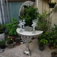 آیینه و شمعدان با میز ، روکش نقره و طرح برنز