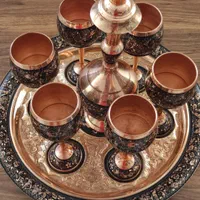 ست ظروف مسی شش جام و سینی و تنگ