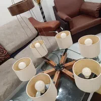 لوستر ۶ چراغه چوبی مسینا با لامپ|لوستر و چراغ آویز|تهران, سبلان (لشگر)|دیوار
