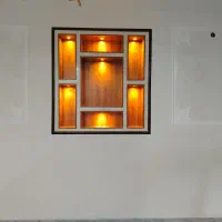 دکور حجمی با نور|کتابخانه، شلف، قفسه‌های دیواری|نجف‌آباد, کشاورز|دیوار