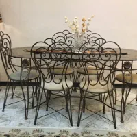 میز ناهارخوری۶ نفره فرفورژه پتینه با روکش مخمل
