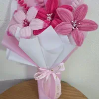 دسته گل جاودان لیلیوم صورتی