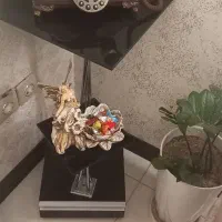 میز شیشه ای تلفن مشکی دوطبقه ویک کشو چوبی