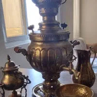 ظروف برنجی قدیمی حکاکی دست  کامل ورق برنج قدیمی