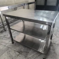 میز کار یک طبقه، سه طبقه و سینک دو قلو استیل صنعتی