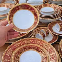 سرویس چینی آنتیک حراج ۱۲نفره غذاخوری طلاکوب جهیزیه