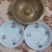 کاسه برنجی ۱۰۰ساله خط دار و نعلبکی ۷۰ساله