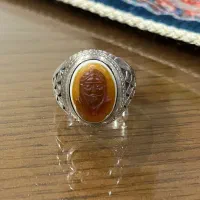 انگشتر نقره سنگ عقیق سه پوست حکاکی شده دست ساز