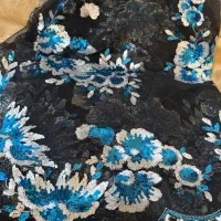 پارچه کار شده با ساتن مشکی - پارچه چادر عروس