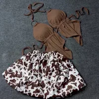 ست  تاپ و دامن فانتزی شکلاتی تخفیف خورده