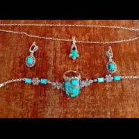 سرویس نقره قدیمی با سنگ فیروزه نیشابور