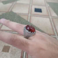 انگشتر نقره دست ساز با نگین عقیق کرزی یمنی