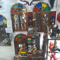 آیینه پنجره چوبی سنتی شمعدان دیوارکوب