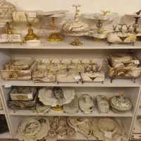 ظروف پذیرایی سنگی، بلور، چینی، پایه طلایی و آنتیک