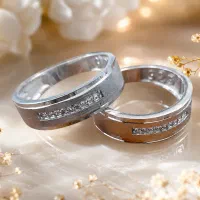 حلقه ست نقره زنانه و مردانه با آبکاری طلا سفید