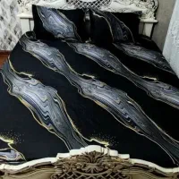 روتختی دونفره مشکی خط طلایی سایه طوسی محلفه کش دار
