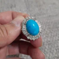 انگشتر نقره فیروزه الماس مخراج کاری شده نو