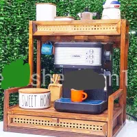 استند چوبی پاسماوری و  اسپرسو ساز  در زنبیل آبی