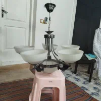 دوجفت لوستر کار کرده تمیز جنس فلز با چوب