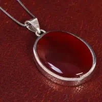 گردنبند عقیق بزرگ نقره با حکاکی شبیه تصویرگم شده