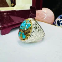 انگشتر فوق کلکسیونی سنگ فیروزه آبی اصل سلطنتی اعلا|بدلیجات|تبریز, |دیوار