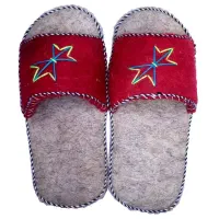 دمپایی نمدی زنانه رنگی جلو باز دور دوزی شده