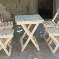 میز و صندلی تاشو چوبی پک ۴نفره