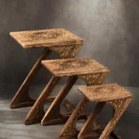 میز عسلی سه تیکه (معرق کاری + چوب سرخ هندی)