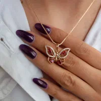 گردنبند طرح پروانه قرمز مارک ژوپینگ ابکاری طلا