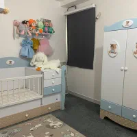 تخت و کمد کودک تم آبی سفیدخرس|تخت و سرویس خواب|قشم, |دیوار