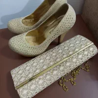 کیف و کفش مجلسی طلایی  کفش سایز ۳۸